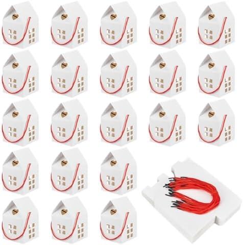 BENECREAT  White House Gift Boxes with Window Design, 3x3x5inch House Shaped Party Gift Box for Wedding Christmas Birthday Candy Treats