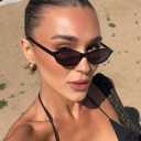 Retro Oval Cat Eye Sunglasses for Women Small Y2K Thin Frame 100% UV Protection Lightweight Vintage 90s Slim Black Sun Glasses 2 Pack