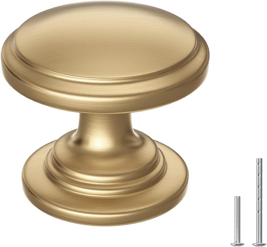 10 Pack Cabinet Knobs 1-3/16 Inch Round Champagne Bronze Dresser Drawer Knobs Zinc Alloy Hardware with Wide Base for Kitchen Bedroom Bathroom