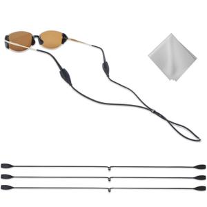 Silicone Glasses Strap 3 Pcs, Eyeglasses Strap for Men Women and Kids, Eye Glasses Holders Around Neck, Sunglasses Lanyard String for Sports, Eyewear Retainer (Black)