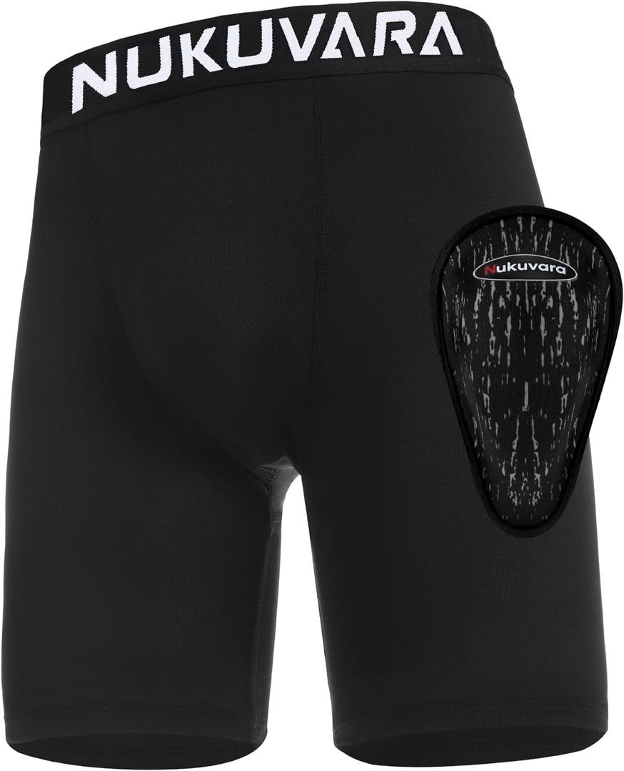 Boys Youth Baseball Cup Underwear Kids Football Compression Shorts with Soft Protective Athletic Cup Boxer Briefs (Large, Black)
