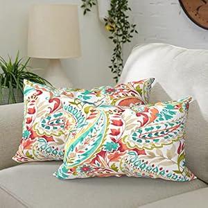 DYTXIII Pack of 2 Waterproof Outdoor Lumbar Pillow with Inserts, Rectangle Decorative Patio Throw Pillow for Home, Sofa, Bench and Patio Furniture (12 x 20 in, Pretty Paisley)
