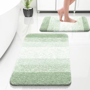 OLANLY Bathroom Rug Set 2 Piece, Soft Absorbent Microfiber Bath Rug Set, Non-Slip, Machine Wash Dry, Plush Shaggy Bath Mats for Bathroom (30"x20"+24"x16", Sage Green)