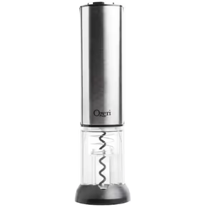 Ozeri Pro Electric Wine Bottle Opener with Wine Pourer, Stopper, Foil Cutter and Elegant Recharging Stand (Silver)