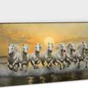 ANRUOXI Horse Pictures Wall Decor, 7 Running Horses Wall Art Vastu With Frame, Horse Posters Canvas Wall Art, Seven Horses Running Painting Vastu Shastra for Living Room Office Ready To Hang 32x48''