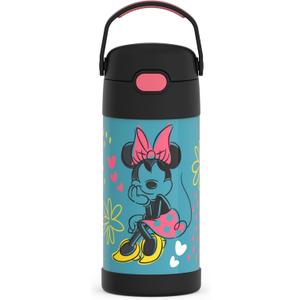 THERMOS FUNTAINER Water Bottle with Straw - 12 Ounce - Kids Stainless Steel Vacuum Insulated Water Bottle with Lid, Minnie Mouse