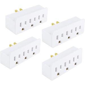3 Outlet Adapter Extender, 3 Way Grounded Plug Splitter, 1 to 3 Plug outlet splitter, White, 4PACK