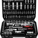 TLGREEN 108 Pcs Mechanic Socket Tool Kit,CR-V Steel Metric And 1/4" & 1/2" Ratchet set,Universal Joint,Extension Bars,Adapter,Quick Release Ratchet Wrench,Tool Box Set for Car Garage Dorm
