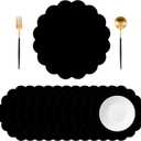 50 Pcs Black Paper Placemats Disposable, 13.5 Inch Disposable Scalloped Placemat for Birthday Wedding Baby Shower Banquet Tea Party