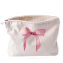 Cute Soft Corduroy Zipper Makeup Bag for Purse, Coquette Aesthetic Pouch with Pinkbow Pattern for Women Girls, Brushes Storage Travel Cosmetic Bags(04Colourful Bow)