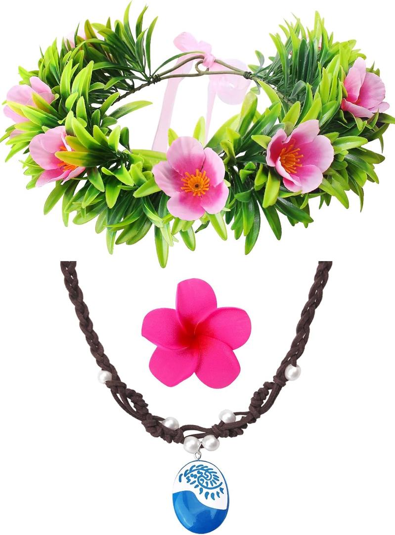 ODESABO Princess Costume Accessories Set for Women, Flowers Crown Headband Flower Clips Necklace Dress Up Accessories