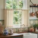 RYB HOME Kitchen Striped Curtains for Cafe Bathroom Small Window, Linen Pinstripe Drapes Valance 36 inch Length for Living Room Short Tier Boho Rustic Farmhouse, Yellow, W26 x L36, 2 Panels