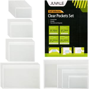 30 Pieces Clear Adhesive Pockets for Planners and Binders, Peel and Stick Index Card and Photo Pockets, Office Notebook Folder Sleeves (4 Sizes)