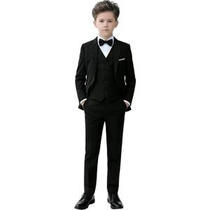 YuanLu Boys Suit for Kids Tuxedo Wedding Ring Bearer Outfit, 5 Piece Boy Slim Fit Formal Suits with Adjustable Waist, 14 Years