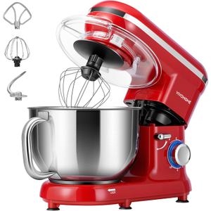 VIVOHOME Stand Mixer, 660W 10 Speed 6 Quart Tilt-Head Kitchen Electric Food Mixer with Beater, Dough Hook, Wire Whip and Egg Separator, Red
