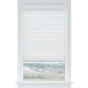 LEVOLOR Basics Cordless Faux Wood Blinds for Indoor Windows, 34" x 64" Light Filtering Horizontal Blinds with 2" Routeless Privacy Slats, Inside or Outside Mount, White