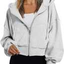Trendy Queen Hoodies for Women Full Zip Up Cropped Sweatshirts Jackets Casual Comfy Gym Tops Fall Outfits Winter Clothes 2026 (XL, Grey)
