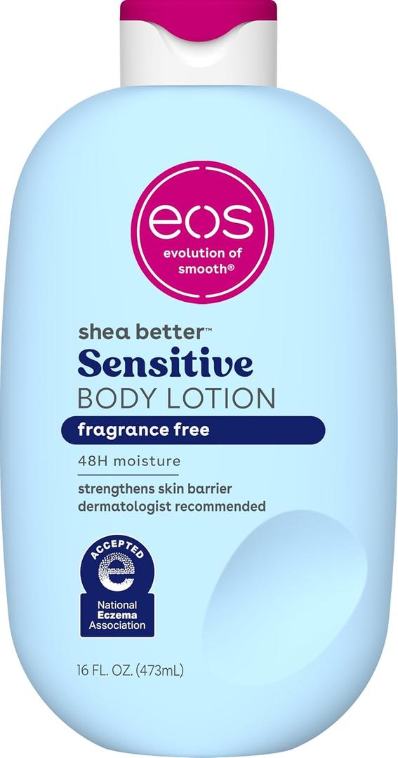 eos Shea Better Sensitive Skin Body Lotion - Fragrance-Free, 48-Hour Moisture Eczema Cream & Dry Skin Relief, Vegan, 16 fl oz 