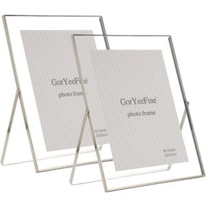 Silver 8x10'' Floating Frame Set of 2, For Photo Sizes ( 4x6'' 5x7'',6x8'' upto 8x10''), Metal Lace Edge Frames for Tabletop/Shelf Photo Frame, Classy Gift Choice for Wedding, Thanksgiving,, 8x10''For 7x9''2PK