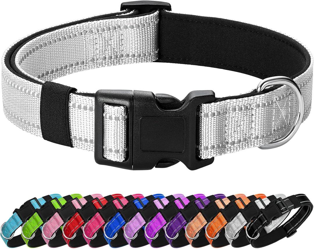 Reflective Dog Collar Padded with Soft Neoprene Breathable Quick Release Basic Dog Collars for Dogs Girl Boy Silver, Size: S:width 5/8"neck 10.5-16"