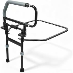 Safety Bed Rail for Elderly Adults - Foldable Bed Assist Rail with Adjustable Height & Storage Pocket, Bedside Support Handle for Seniors, Post Surgery Recovery & Fall Prevention