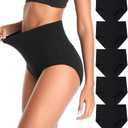 QOVOQ Women's High Waist Cotton Underwear Stretch Briefs Soft Comfy Ladies Panties MultiPack, Large 
