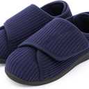 HomeTop Women's Corduroy Slippers Comfy Adjustable Hook and Loop Memory Foam Indoor Closed-back House Shoes (8, Dark Galaxy Blue)