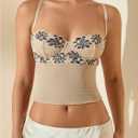 SOLY HUX Women's Floral Lace Trim Camisole Spaghetti Strap Fitted Shirt Top Summer Crop Cami Tops (L)