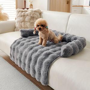 Calming Dog Bed for Couch, 29.5 x 29.5 inch, Non-Slip Luxurious Dog Sofa Mat for Furniture Protector, Perfect for Small, Medium Dogs and Cats (Dark Gray)