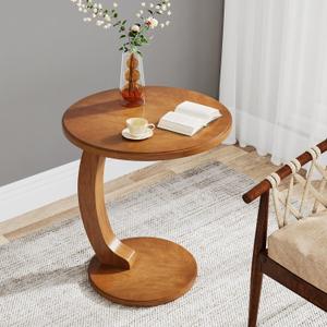 Tribesigns Small Round End Table for Living Room, C-Shaped Sofa Side Table for Couch, Retro Boho Bedside Nightstand, Brown (18.89"D x 18.89"W x 23.62"H)