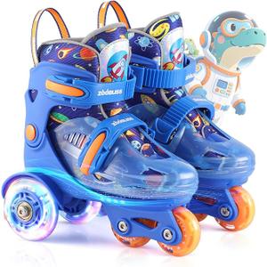 Kids Roller Skates for Beginners ZOOBLISS Toddler Roller Skates for Boys Ages 3-7 with LightUp Wheels & 4 Adjustable Sizes, TriWheel Training Skates for Kids (Cosmic Blue)XS-Small(8C-10.5C US)