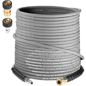1/4" Pressure Washer Hose 125 FT 4500 PSI, Steel Braided Layer & NonMarking Rubber for Hot/Cold Water High Power Washer Replacement With Quick Connect & M22 Fitting, Industrial-grade (Gray)