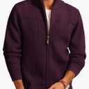 PJ PAUL JONES Men's Full Zipper Cardigan Casual Stand Collar Cardigan Sweater Ribbed Knit Long Sleeve Sweater S