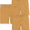 Amazon Essentials Boys and Toddlers' Uniform Woven Flat-Front Shorts (Wrinkle Resistant), Pack of 3 (5, Dark Khaki Brown)