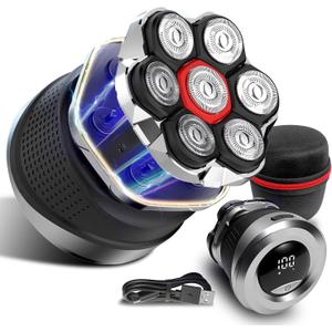 Men's Electric Rotary Shavers Bald，2026 Upgrade 7D Floating Electric Shaver with LED Display, IPX6 Waterproof, Type-C Fast Charge, Magnetic Heads, Travel Case - Ideal Men's Grooming Gift