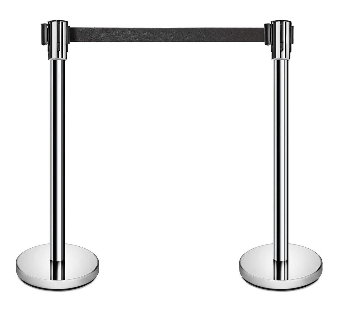 New Star Foodservice 54606 Stanchions, 36-Inch Height, 6.5-Foot Retractable Belt, Set of 2, Silver Belt