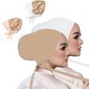 Women Under Scarf Hat Hijab Undercap Islamic Muslim Under Scarf Hijab Cap with Tie-Back Closure (White2+beige2)