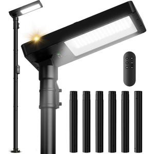 100" Solar Lamp Post Lights with Pole & Remote, Outdoor IP65 Waterproof 420 LEDs Solar Street Lights, Black Metal Flood Solar Motion Pathway Lights for Yard, Garden, Patio, Lawn, Garage