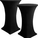 HolidayIdeas Cocktail Table Covers, 2 Pack - Fitted Stretch Spandex Square Corners Cocktail Tablecloths, High Top Table Cloths (Black, Fit for 30"-32" Diameter x 43" Height Tables)