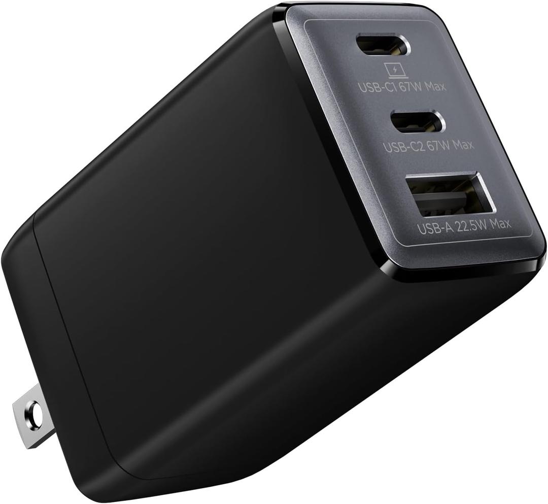 wegear USB C Charger, 67W 3-Port GaN Fast Compact Foldable for MacBook Pro/Air, Pixelbook, iPad Pro, iPhone 16/15/Pro, Galaxy S25/S24, Note20, Pixel, Apple Watch