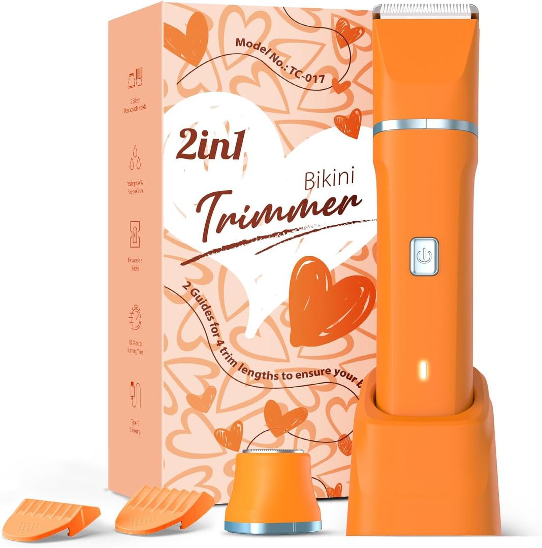 Electric Razor for Women Men - Wet Dry Shave, Waterproof Bikini Trimmer, Pubic Hair Removal Shaver with Hypoallergenic Ceramic Blades, Facial & Body Groomer, USB Recharge, Birthday Gifts - Orange