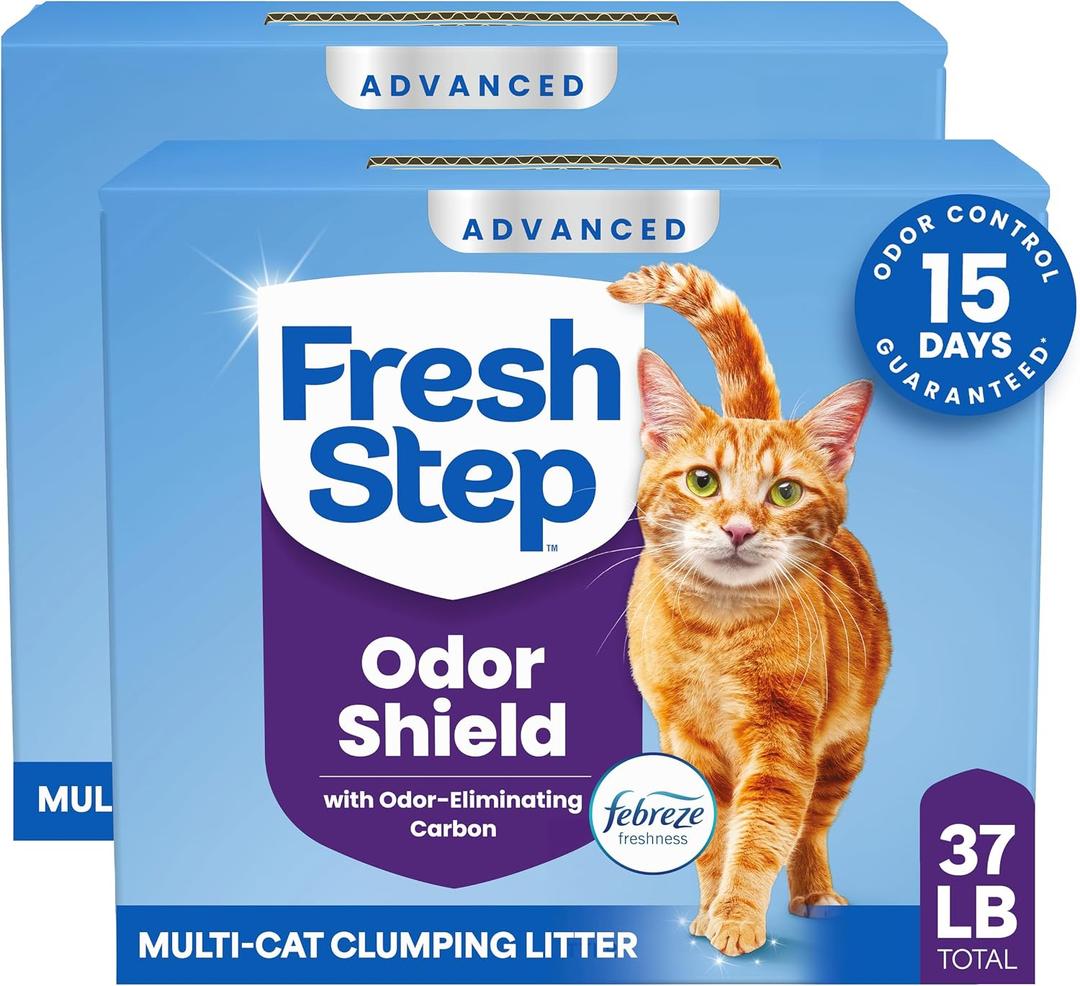 Fresh Step Odor Shield Advanced Multi Cat Clumping Litter with Febreze, 18.5 lb Each, Pack of 2 