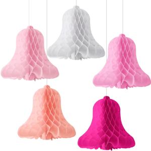 WILLBOND 5 Pcs Paper Wedding Bells Hanging 12 Inch Large Heavy Honeycomb Bells Bridal Honeycomb Decorating Supplies for Weddings Parties Baby Showers (Pink)
