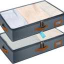 OrganiHaus Under Bed Storage Containers, Bedroom Storage and Organization Bins, Clothes Organizer for Closet with Clear Cover and Reinforced Handles - Set of 2 23.5x12.5x5 inches Gray