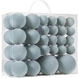 Velvet Christmas Ball Ornaments Set-46pcs Flocked Shatterproof Christmas Tree Decorations Plastic Xmas Decorative Hanging Ornaments for Xmas Holiday Home Decor,3 Sizes(Gray Blue)