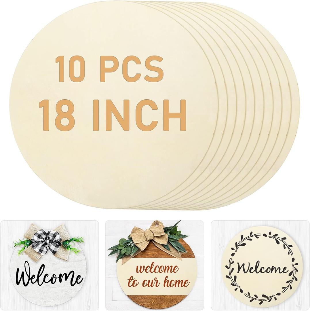 Whaline 18 x 0.1 Inch Wood Circles for Crafts 10 Pcs Christmas Unfinished Round Wooden Discs Farmhouse Rustic Wood Sign Natural Blank Wooden Slices for Winter DIY Painting Carving Art Craft Decor