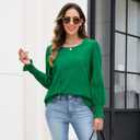 Women's Blouses Long Sleeve Embroidered Eyelet Tops with Lining Dressy Sheer O Neck Cotton Shirts Elegant Blouses 2025 (Green, XL)