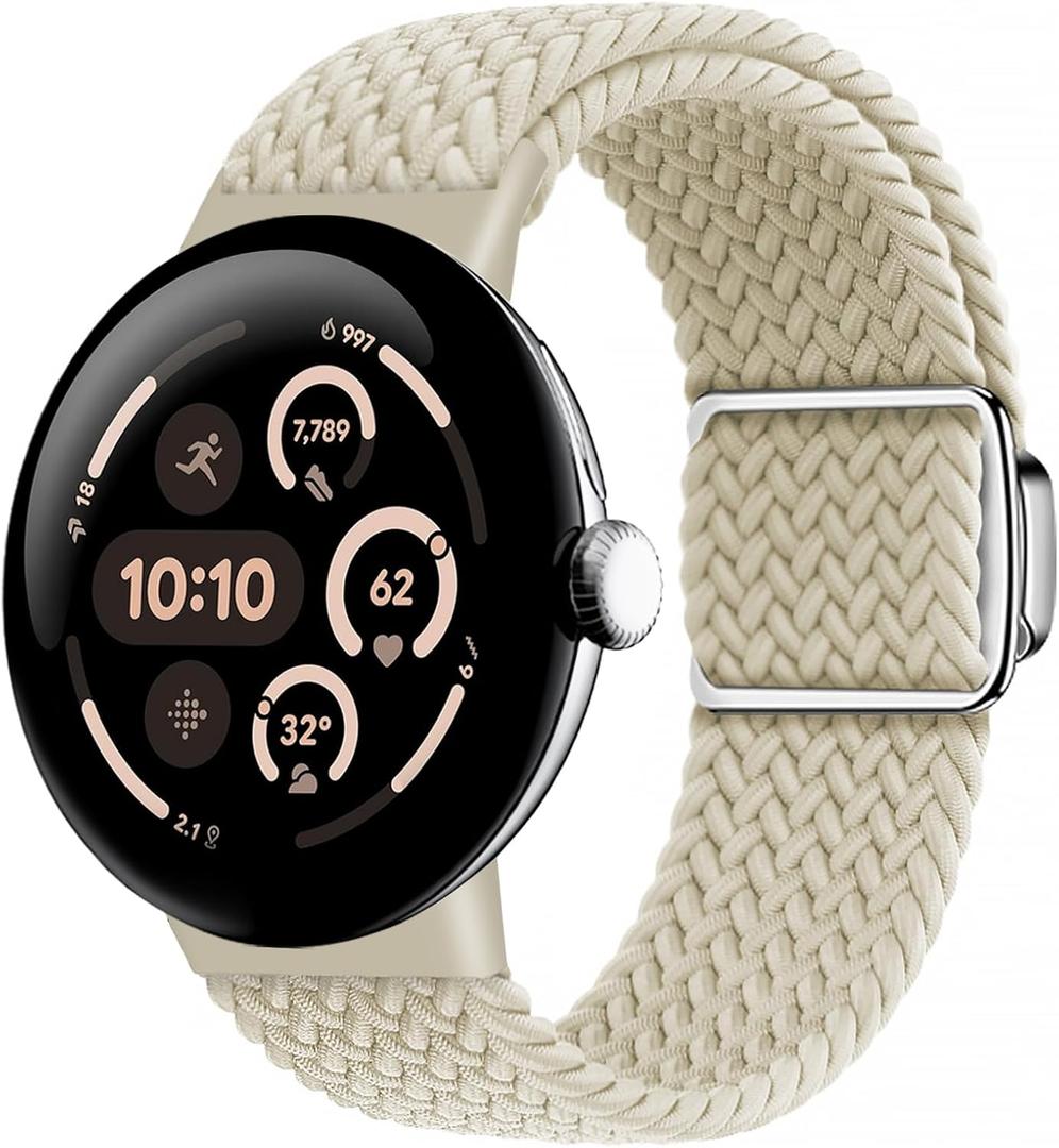 Braided Magnetic Band Compatible with Google Pixel Watch 1/2/3/4 41mm 45mm, [Upgraded Magnets do not fall off] Adjustable Stretchy Nylon Strap for Pixel Watch Wristbands Women Men (Starlight)