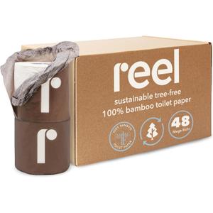 Reel Premium Bulk Bamboo Toilet Paper - 48 Rolls of Toilet Paper - 3-Ply Made From Tree-Free - Zero Plastic Packaging, Septic Safe