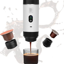 EVERANGE Portable Electric Espresso Machine, Travel Coffee Maker Brewer Compatible with Ground Coffee & NS Capsules (White with LCD Screen)